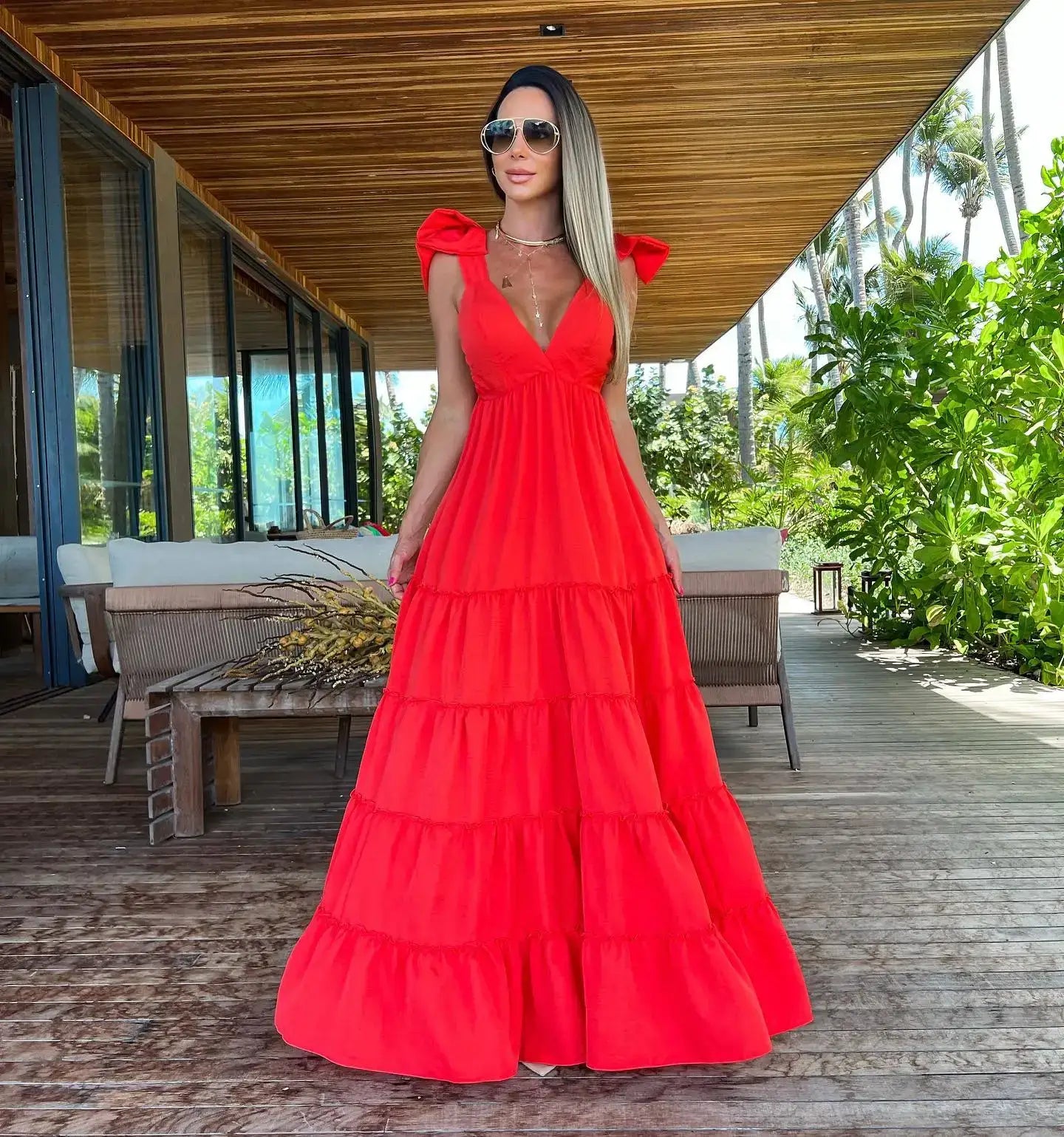 V-Neck Backless Beach Dress - Summer Beachwear - AMULET RING STORE