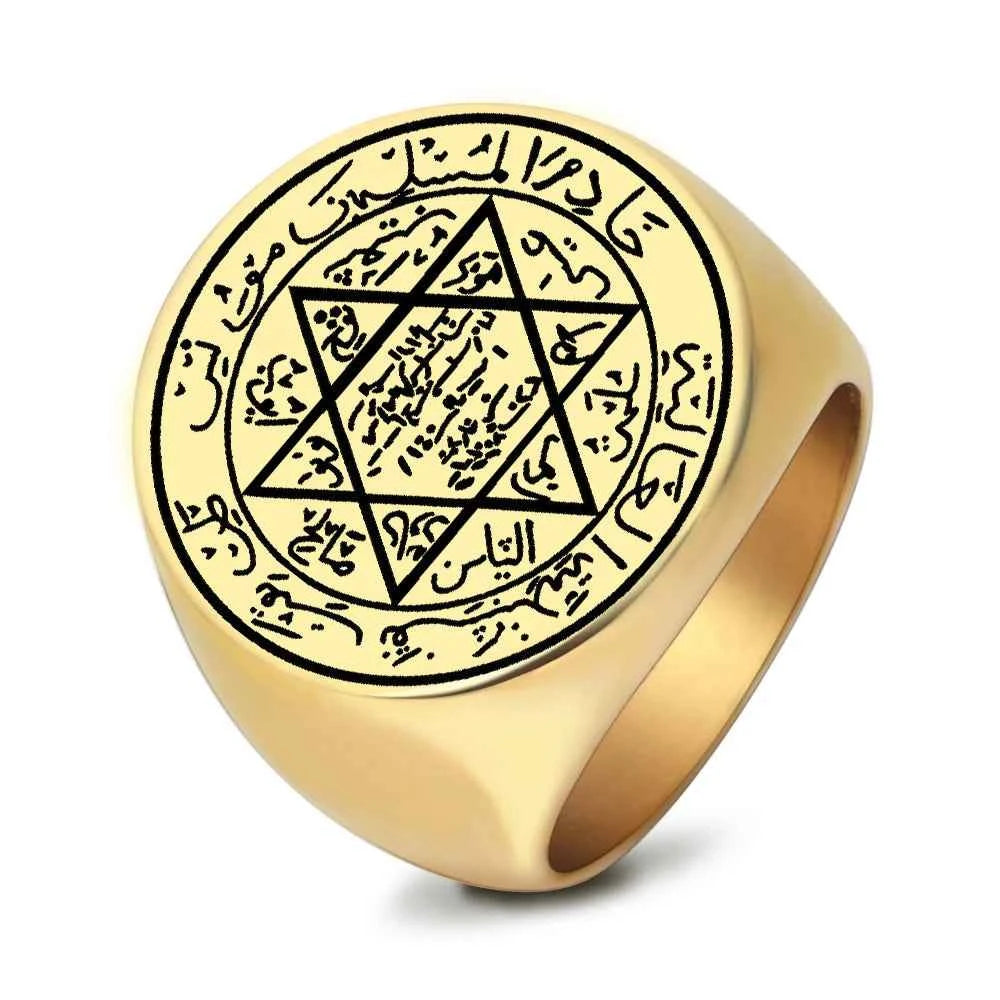 R674 Seal of Solomon Star of David King Solomon Seal Protection Talisman Amulet Jewelry Laser Engraved Stainless Steel Ring
