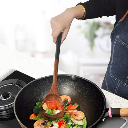 Wooden Kitchenware Set Long Handle Spatula Rice Scoop Vegetable Meat Cooking Shovel Mixing Spoons For Nonstick Pan Kitchen Tools