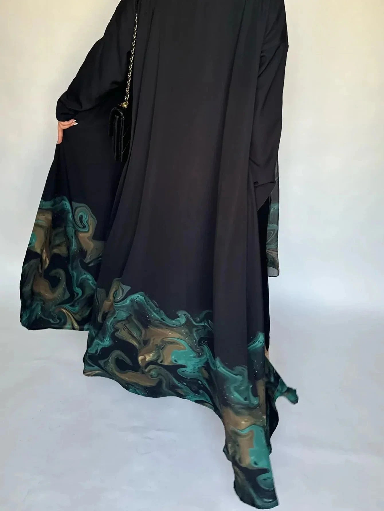Middle Eastern Loose Open Front Abaya Muslim Women Full Sleeve Printed Abayas Turkey Kaftans Jilbabs Islamic Maxi Dresses - AMULET RING STORE