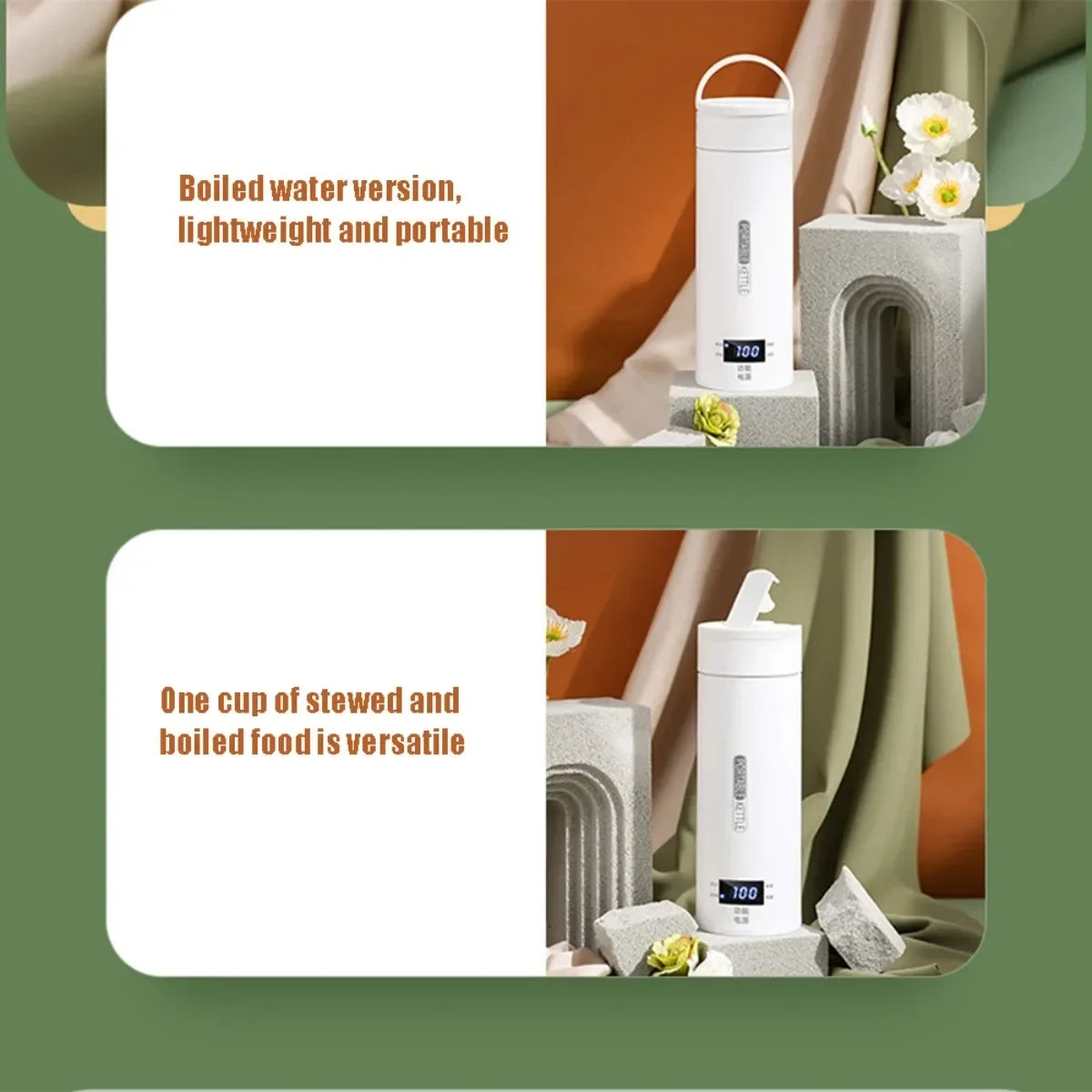 Portable Electric Kettles Tea Coffee Kettle Mini Travel Boil Water Stewable Keep Warm Appliances Thermo Anti-Scald Bottle - AMULET RING STORE