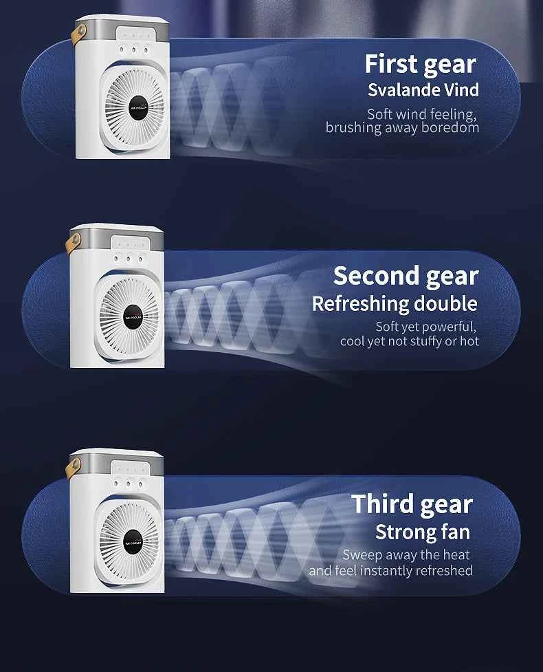 Portable air conditioning fan household 5000 mA desk humidifier small fan office three hole spray fan with color night light