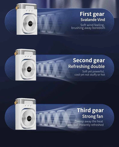 Portable air conditioning fan household 5000 mA desk humidifier small fan office three hole spray fan with color night light