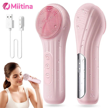 Silicone Face Cleaner Electric Sonic Facial Cleansing Brush Ultrasonic Face Massage Pore Deep Cleaning Vibrating IPX7 Waterproof