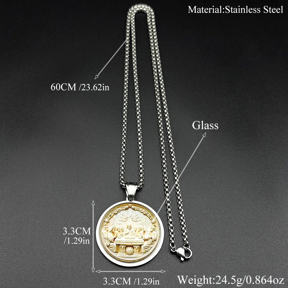 Thirteen Apostles Of Judaism Glass Pendant Necklace For Women Men Stainless Steel Gold Color Chain The Last Supper Jewelry Gift