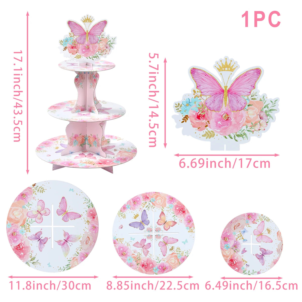 Cake Display Stand Jungle Mermaid Birthday Party Decorations Kids Dessert Holder Cake Tray Butterfly Baby Shower Cupcake Support - AMULET RING STORE