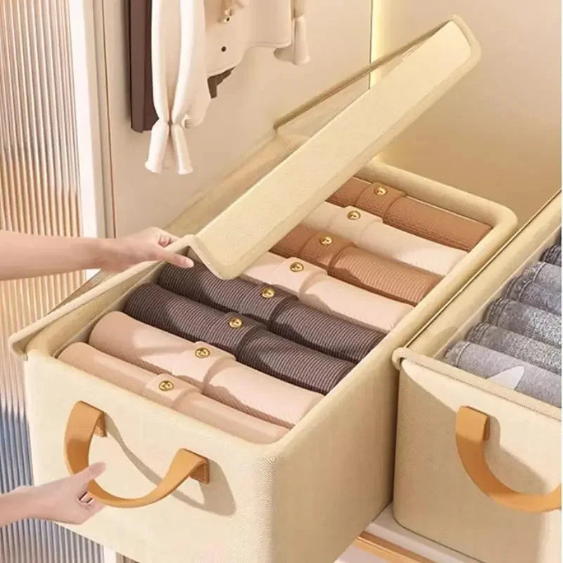 Covered clothing storage box, layered wardrobe organizer, foldable storage basket, underwear foldable storage basket - AMULET RING STORE