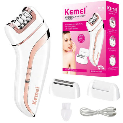 Original Kemei 3in1 Epilator Electric Epilator Facial Body Ladies Legs Bikini Legs Arms Underarm Epilator Rechargeable.