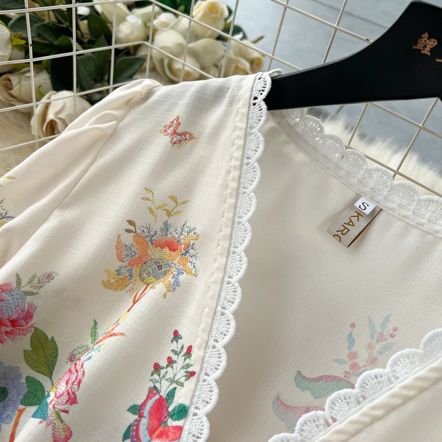 Summer Holiday Flower Robe Dress Women Lace Splicing V-Neck Long Lantern Sleeve Sashes Floral Print Maxi Vestidos Clothes 6272