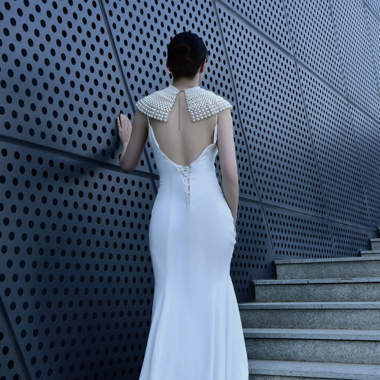 VG68 Pearls Necklace Beaded Neck Chain Bridal Covered Body Chain Women Accessories Off Shoulder Bolero Neck Chain Decoration - AMULET RING STORE