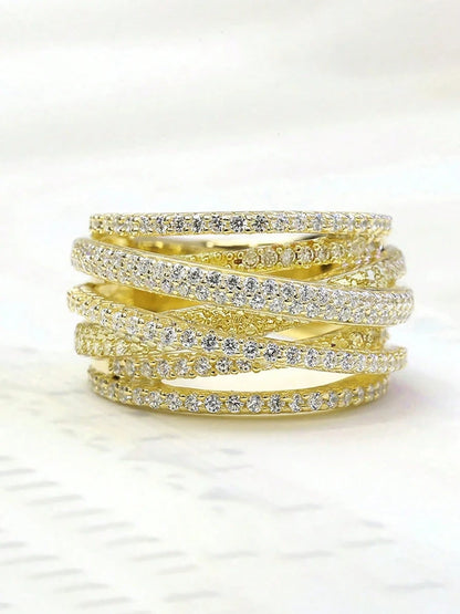 925 Sterling Silver Classic Vintage Line Wrap Zircon Ring For Women Daily Outfits Party Luxury Fashion High Quality Fine Jewelry