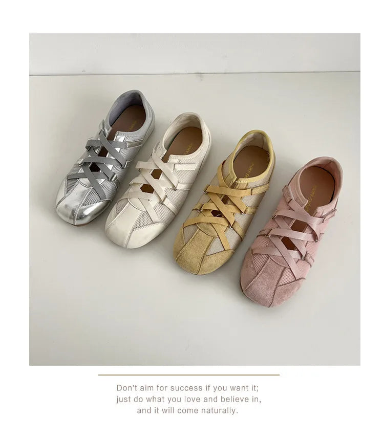 Leisure Sports Flat Shoes Women 2025 New Spring Retro All-matching Yellow Soft Soleplate Shoes - AMULET RING STORE