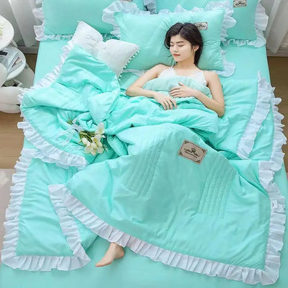 1/3Pc Korean Princess Ruffles Flowers Embroidery Summer Quilt Bedspread on The Bed Quilt Air-conditioning Blanket Bedding Set