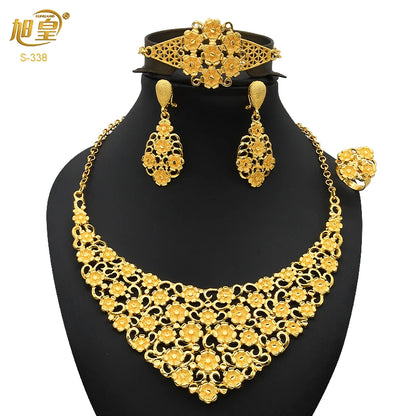 France Luxury 24k Gold Color Jewelry Set For Women Dubai Bridal Wedding Necklace And Earrings Set African Choker Party Gifts