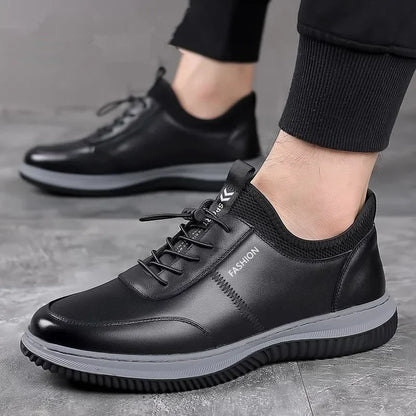Leisure sports leather shoes for men in autumn 2024 new breathable walking low cut soft sole soft surface anti slip board shoes - AMULET RING STORE