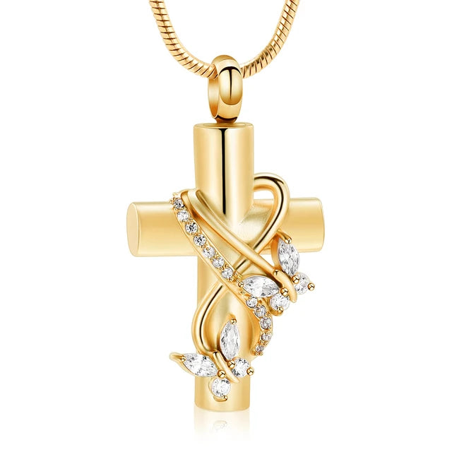 Memorial Jewelry  Crystal Butterfly Cross Stainless Steel Cremation Necklace Urn Pendant For Ashes Women Men Best Gifts