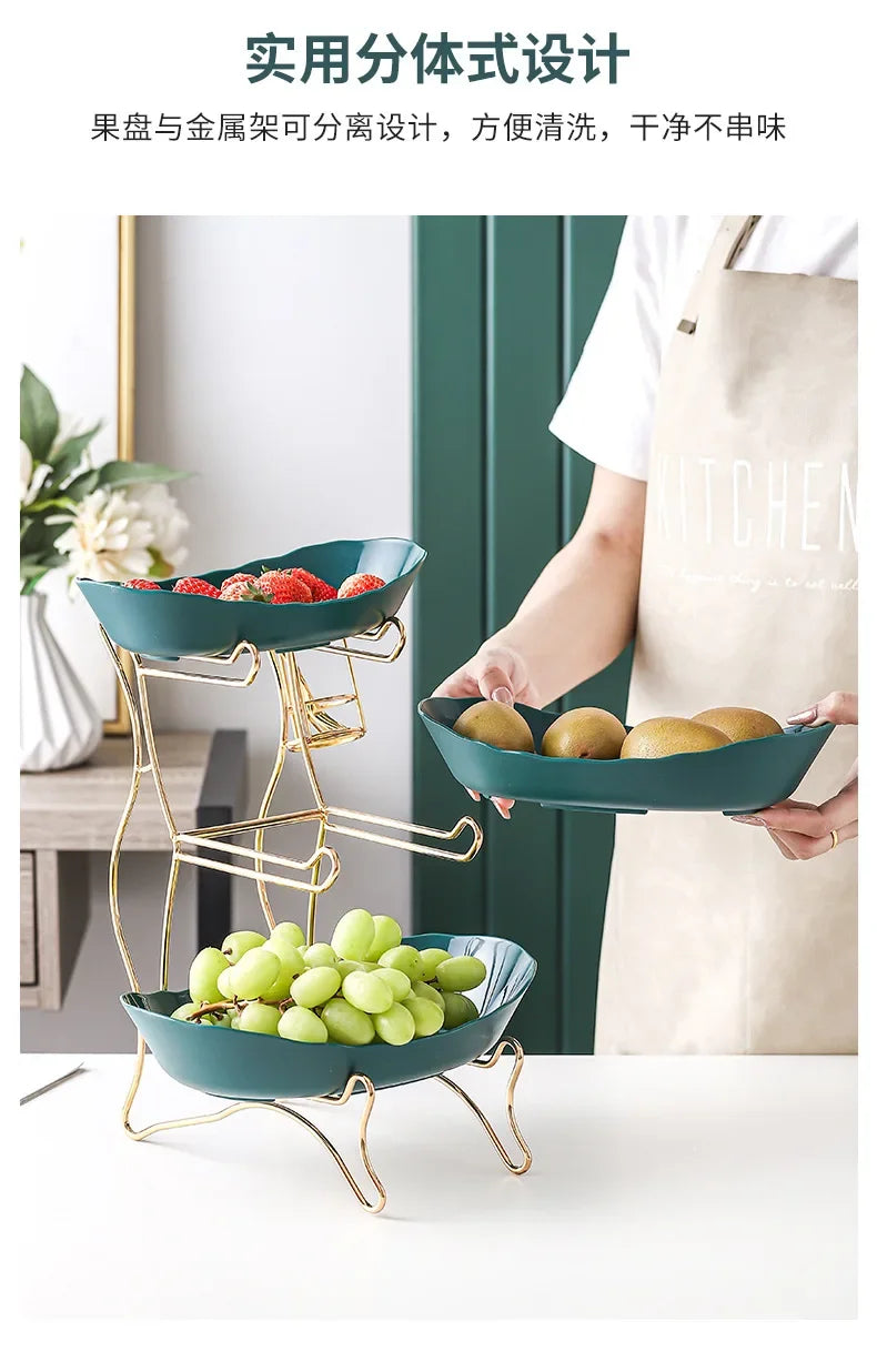 2/3 Layer Table Plates Dinnerware Wooden Kitchen Fruit Bowl with Floors Partitioned Dish Candy Cake Trays Fruit Plate Salad Bowl - AMULET RING STORE