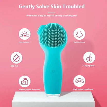 Portable Handheld Electric Silicone Facial Brush Facial Cleanser Pore Cleaning Massage Ultrasonic Facial Cleanser