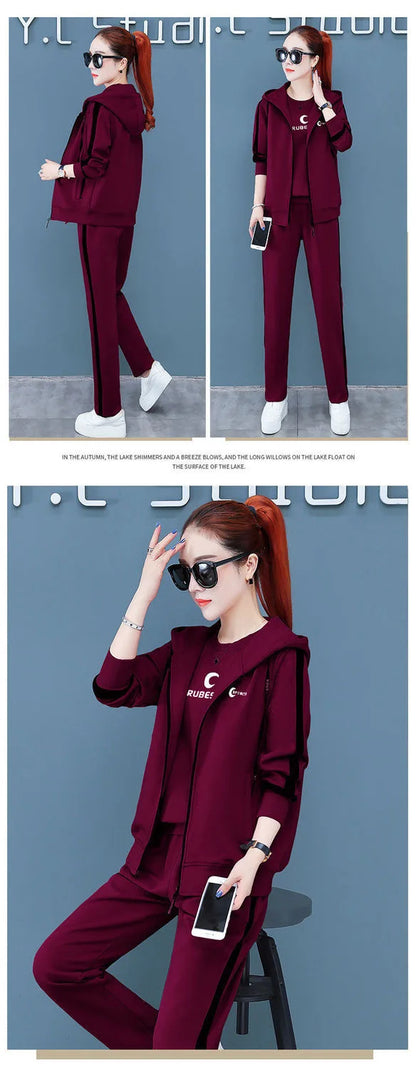 Spring Autumn Women Tracksuit Coats+Sweatshirts+Pants 3Pcs Suit Fashion Outfits Ladies Casual Clothing Sets Loose Sportswear