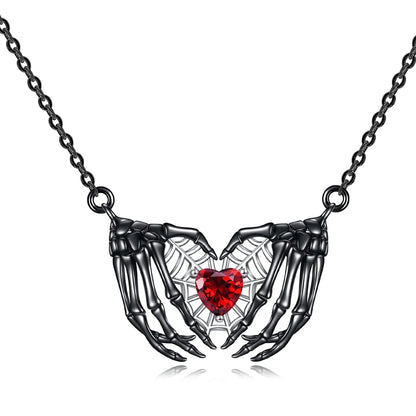 Gothic Punk Bat Wings and Heart Shaped Resin Pendant Necklace - Dark Fantasy Style Alloy Chain, Halloween Women’S Gift, Casual Fashion Accessories