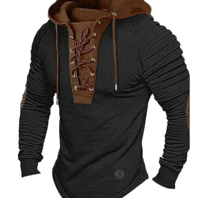 Spring And Autumn New Men's Hoodie Casual Men's Polo Top Fashionable Pleated Hoodie Men's Street Outdoor Long Sleeved Clothing