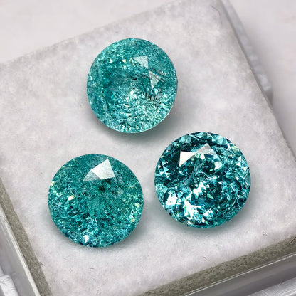 Lab Grown Paraiba Round Cracked Ice Cut Tourmaline Gemstone For DIY Jewelry Making Material Selectable AGL Certificate