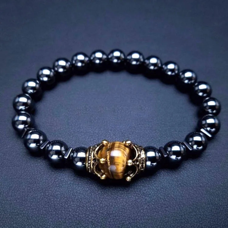 HNSP Tiger Eye Bead Bracelet For Men Natural Stone Elastic Rope Hand Jewelry Rosary Accessories