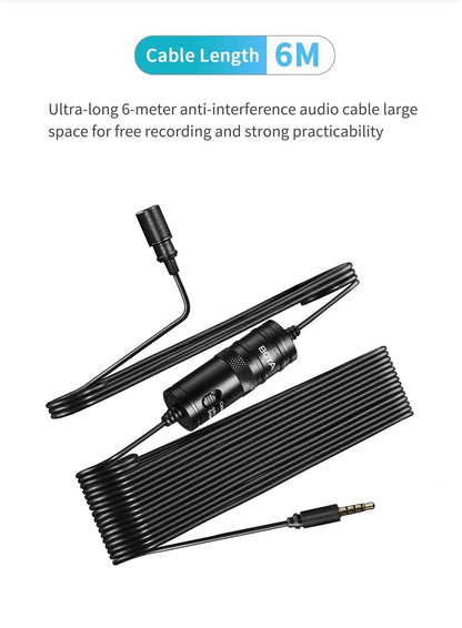 BOYA BY-M1 Condenser Lavalier Lapel Clip-on Microphone 3.5mm TRRS 6M Mic For PC iphone DSLR Camera YouTube Recording Streaming