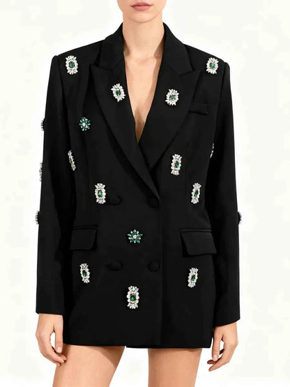 TWOTWINSTYLE Solid Loose Spliced Bead Luxurious Blazers for Women Lapel Long Sleeves Nobility Blazer Female Autumn Fashion New