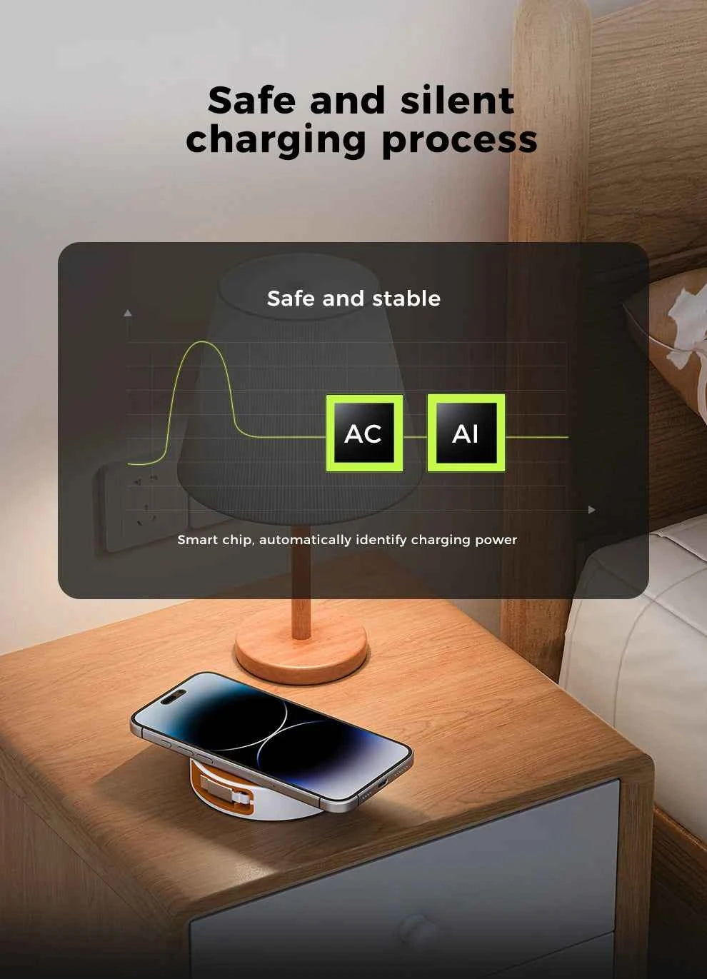 Wireless Charger for iPhone 15 14 13 Samsung S23 Huawei Mate60 15W Fast Charge with Hidden USB Cable Universal Charging Pad for
