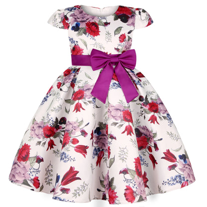 2025 Transnational Girls' Dress Children's Princess Dress Retro Print Formal Dress Holiday Hostess Dress Hot Sale