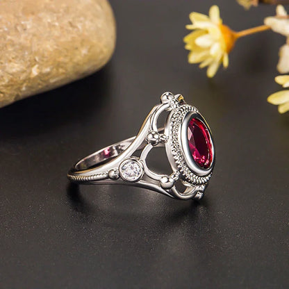 Engagement Proposal Ring Ruby Thai Silver 925 Gemstone Retro Rings for Women Men Anniversary Wedding Gift Jewelry