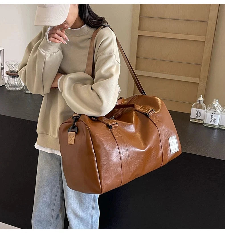 PU Travel Duffel Bag Waterproof Luggage Handbag with Shoes Pocket Weekender Overnight Daypack Dry Wet Sports Shoulder Tote Pack