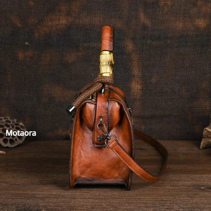 Motaora New Embossed Shoulder Bag For Women's 2025 Vintage Handmade Handbag Female PU Leather Big Capacity Crossbody Bags Purse