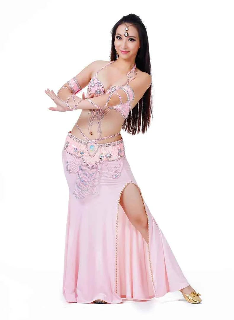 Hot Selling Ladies Beaded Sequins Belly Dance Accessories Belts + Bra Samba Costume Club Bra
