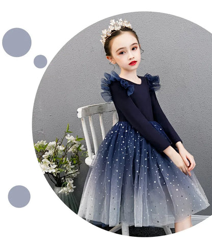 2025 New Red Princess Dress Baby Girls Dress Spring Kids Clothes Dress Party Long-sleeved For Children Dress Rainbow 3-10T