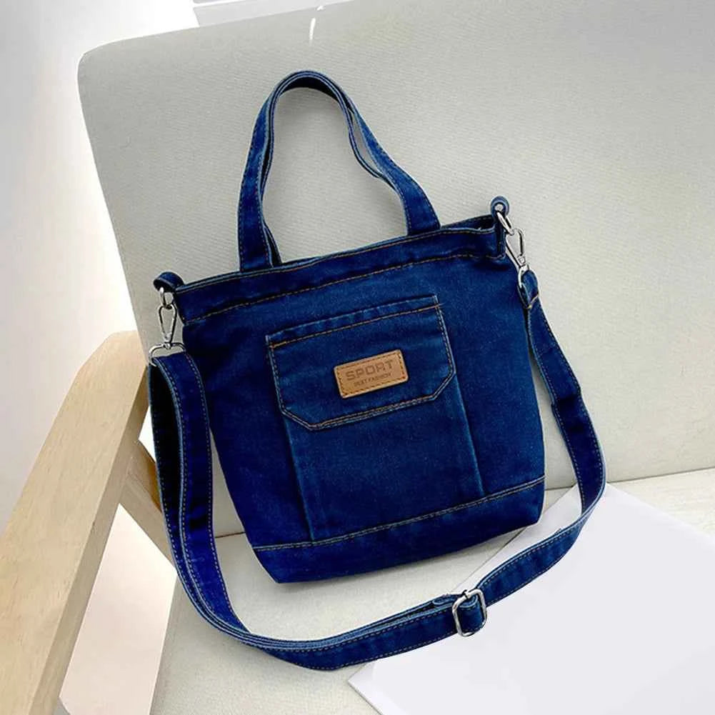Women Stylish Tote Handbag Denim Shopper Shoulder Handbag Large Capacity Adjustable Straps with Pockets Daily Handbag and Purse