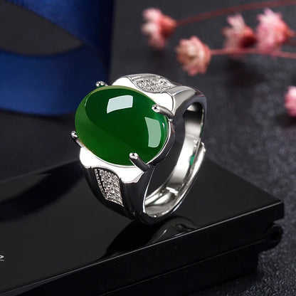 HuiSept Women Men Ring 925 Silver Jewelry with Emerald Zircon Gemstone Open Finger Rings for Wedding Party Gifts Accessories