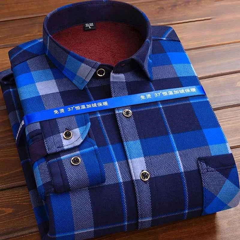 2023 Autumn and Winter New Fashion Trend Plaid Shirt Men's Casual Comfort Plus Fleece Thick Warm High Quality Long Sleeve Shirt