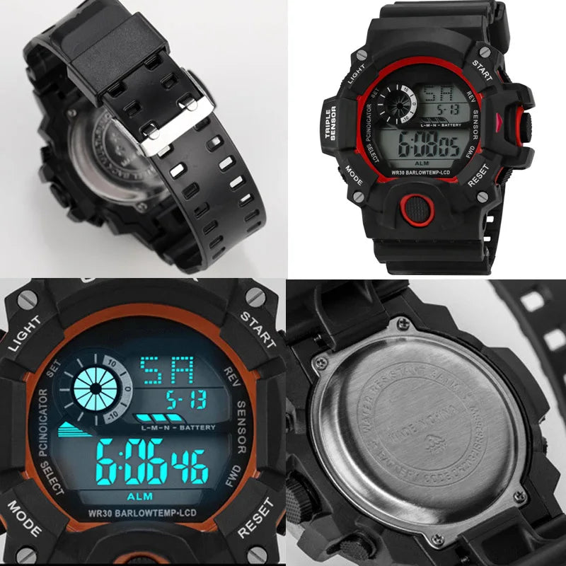 Fashion Men's Watch Sports Electronic Wristwatch Large dial Multifunctional Waterproof Luminous Alarm Kids Male's Military Watch - AMULET RING STORE