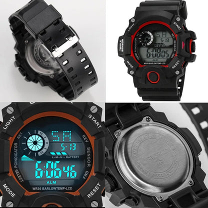 Fashion Men's Watch Sports Electronic Wristwatch Large dial Multifunctional Waterproof Luminous Alarm Kids Male's Military Watch - AMULET RING STORE