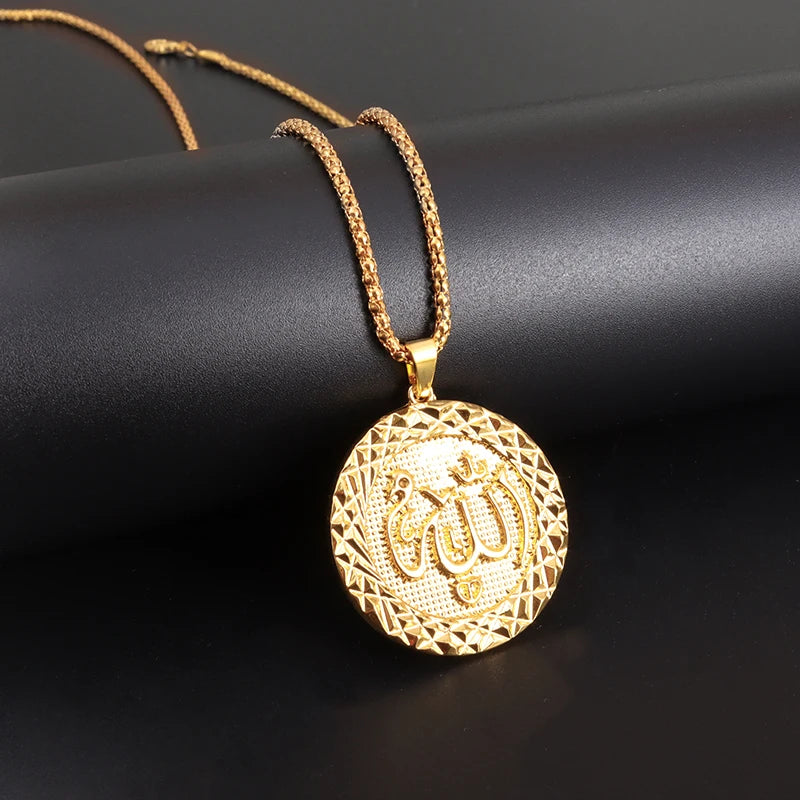 Ramadan Allah Scripture Round Medal Pendant Stainless Steel Necklace