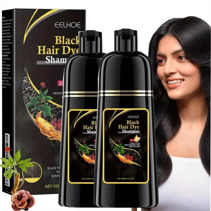 2pcs Black Hair Colouring Shampoo Natural Herbal Essence 3 in 1 Colouring Shampoo Clean Dandruff Removing for Covering White