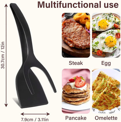 New 2 in 1 Grip Flip Spatula Tongs Egg Flipper Spatula Nylon Non Stick Coating Pancake Fish French Toast Omelet Making Tool
