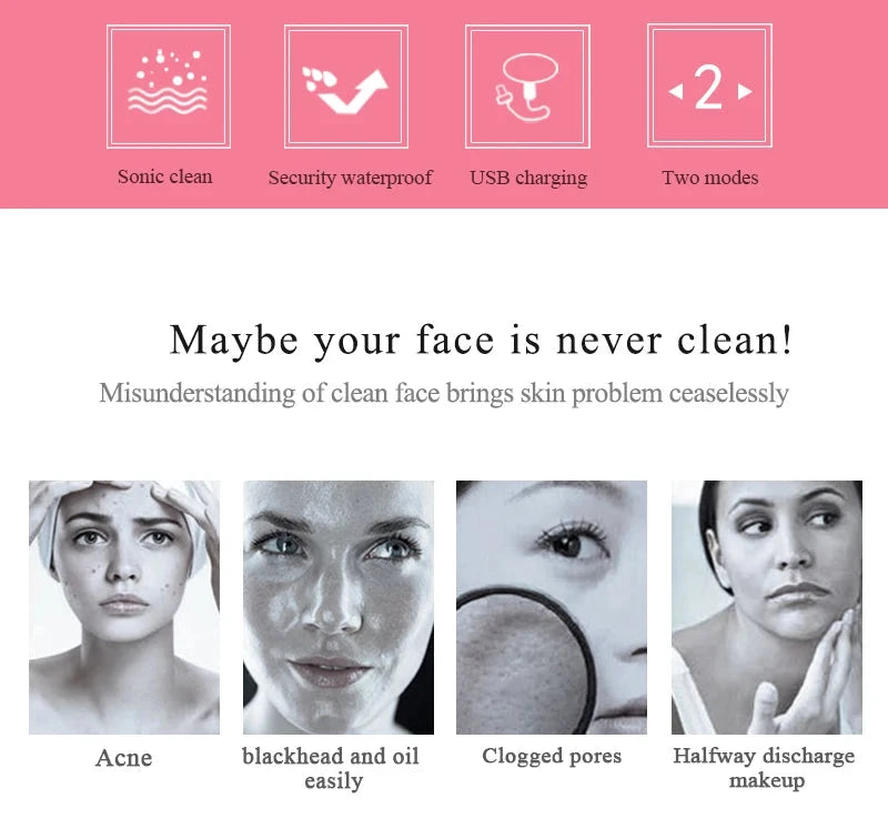 3 in 1 Electric  Facial Cleansing Brush Blackhead Remover Makeup Removal Face Deep Pores Cleaning Massager Face Cleaner