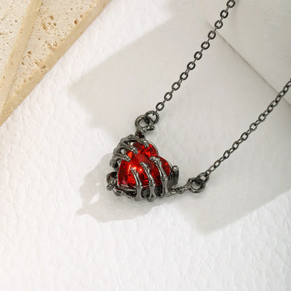 Gothic Punk Bat Wings and Heart Shaped Resin Pendant Necklace - Dark Fantasy Style Alloy Chain, Halloween Women’S Gift, Casual Fashion Accessories