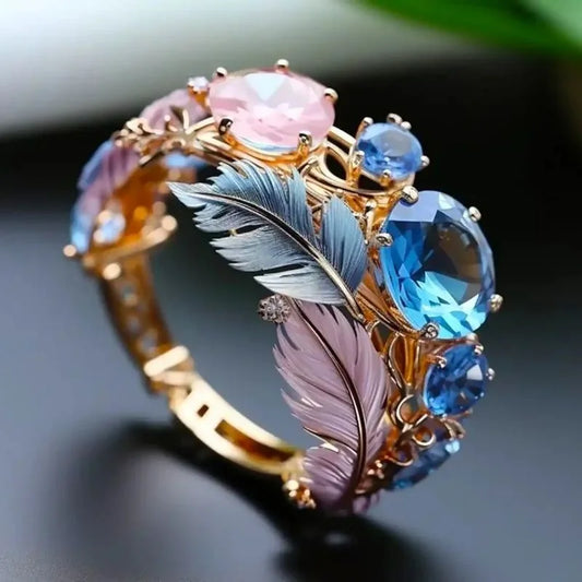 Creative Colorful Feather Zircon Rings For Women Engagement Accessories Gifts Fashion Custom Jewelry