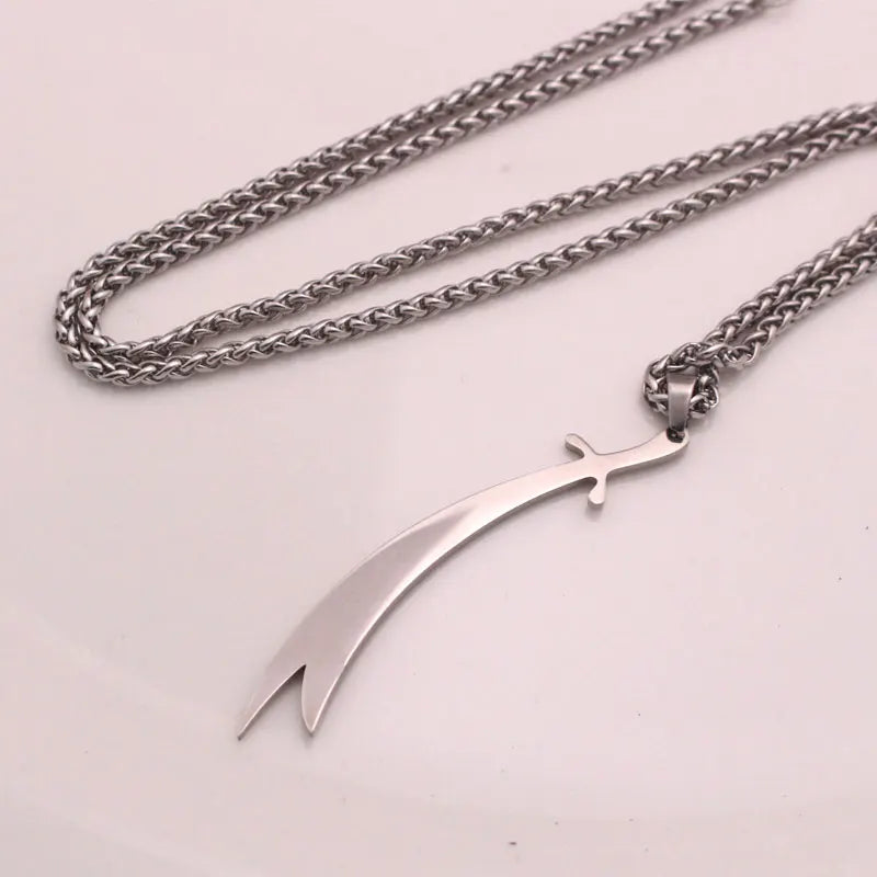 Beautiful engraved Ali zulfiqar sword stainless steel pendant necklace islamic jewelry muslim - AMULET RING STORE