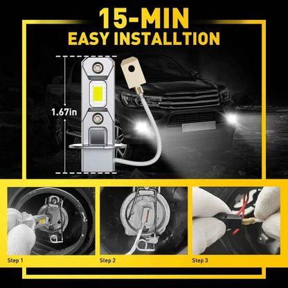 AUXITO 2Pcs H3 LED Headlight Bulb Canbus No Fan High Beam 6500K White Yellow Car LED Fog Light Driving Lamp DRL 12V Mini Design