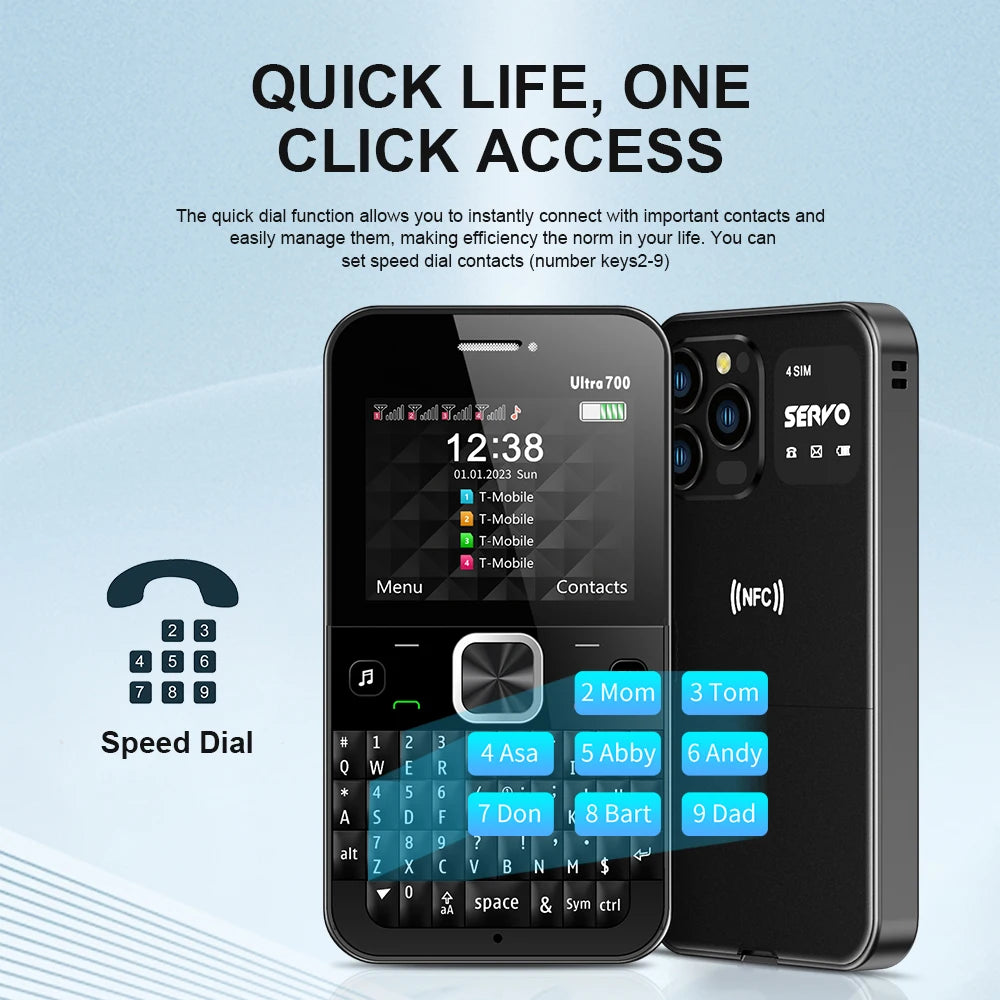 SERVO 4 SIM Card 4 Standby QWERTY Keyboard Mobile Phone Speed Dial Blacklist FM Radio Flashlight 2G GSM Cellular Cellphone TypeC